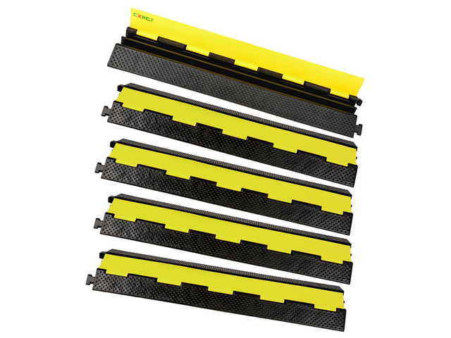 2 Channel Cable Protectors Ramp, 5Pack Cable Ramps, 22000lbs Capacity Heavy Duty Rubber Driveway Traffic Speed Bumps Hose Cord Cable Protector Ramp...