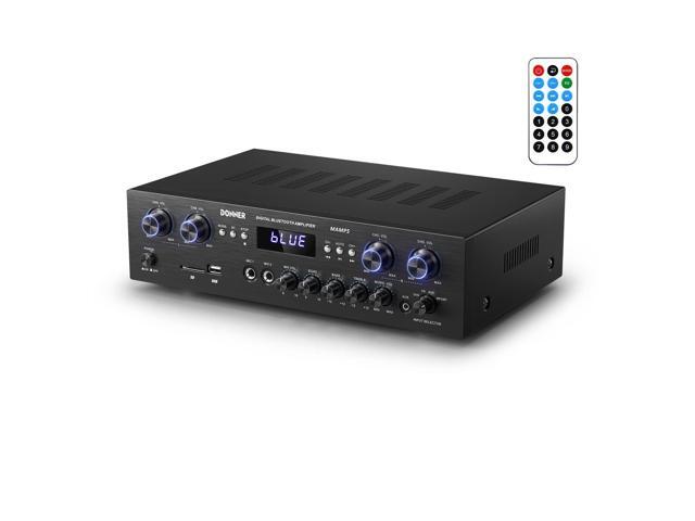 Bluetooth 5.0 Stereo Audio Amplifier Receiver, 4 Channel 440W Peak Power Home Theater Stereo Receiver with USB, SD, FM, 2 Mic in Echo, RCA, LED,... Bluetooth 5.0 Stereo Audio Amplifier Receiver, 4 Channel 440W Peak Power Home Theater Stereo Receiver with USB, SD, FM, 2 Mic in Echo, RCA, LED,...
