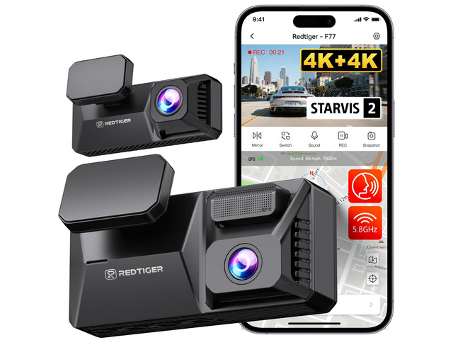 F77 4K+4K Dash Cam Front and Rear, Dual STARVIS 2 IMX678 HDR, Built-in 128GB eMMC, Voice Control Dash Camera for Cars with 5.8GHz WiFi, 4'' Touch...