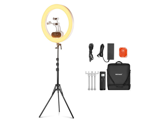 19' 100W High Power LED Ring Light with Tripod Stand & 3 Phone Holders Compatible with iPhone, 2900-7000K CRI97+ App & 2.4G Control Lighting for...