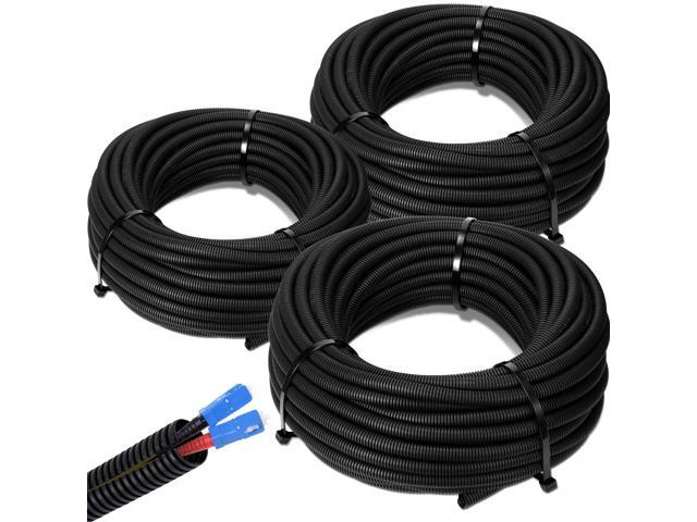 1/4', 1/2', 3/8' x 150ft Split Wire Loom Tubing Assortment Black Flexible Corrugated Cable Sleeve Polyethylene Electrical Wire Protector Cord Cover...