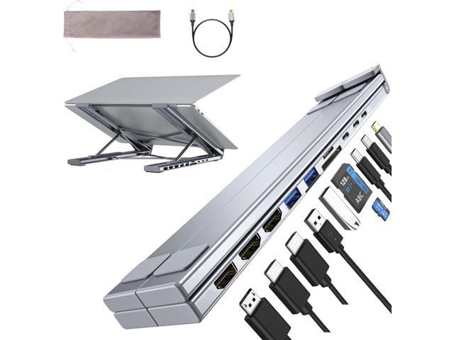 M94 Laptop Docking Station Stand 3 Monitors, 10 in 1 USB C Hub Triple 4K@60Hz Display with Dual HDMI, DisplayPort, Portable Laptop Stand with USB...