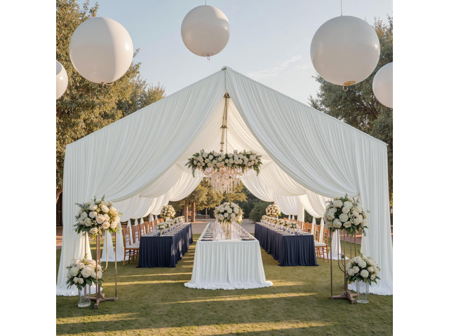 20ftx40ft Ivory Ceiling Curtain for Wedding Parties 4 Panels Wrinkle Free 40 FT Long Tent Draping Curtains for Wedding, Birthday & Theme Parties,...
