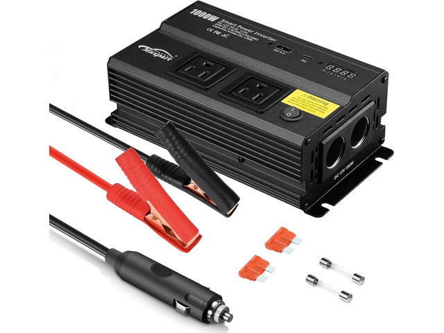 1000W Power Inverter for Car, 12V DC to 110V AC Converter with 3.0A USB Type C Outlets, 12 Volt Car Cigarette Lighter Battery Inverter for Vehicles