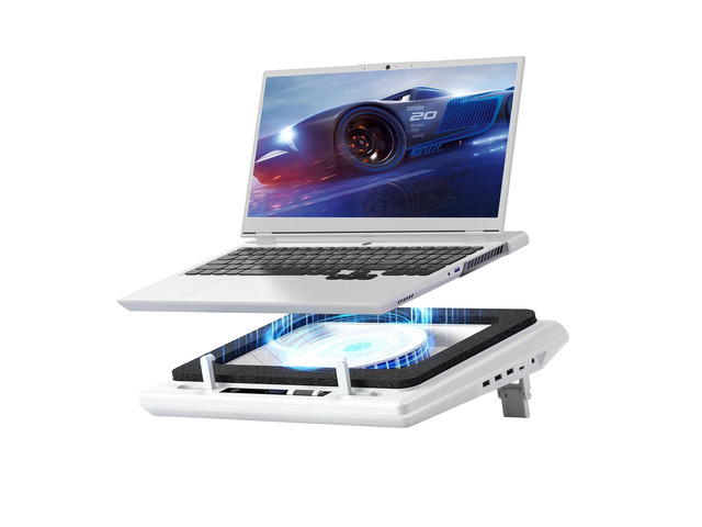 V12 Laptop Cooling Pad with 5.5' Turbofan High-Speed Cooling for 15-19 Inch Gaming Laptops, Adjustable Speed & Touch Control, 3-Port USB Hub, with...