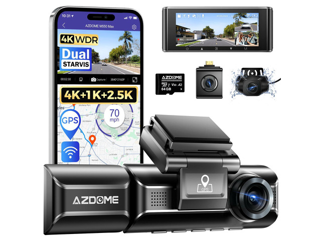 M550 Max 4K 3 Channel Dash Cam, Dual STARVIS Sensors, 4K+2.5K+1080P Front and Rear Inside Triple Car Camera, Built-in WiFi GPS, 64GB Card Included,...
