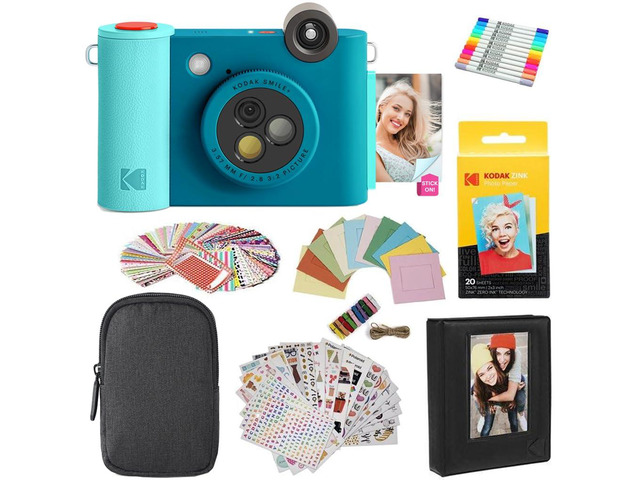 Smile+ 2-in-1 Digital Instant Print Camera & Photo Printer Gift Bundle + Case + Zink 2x3 Sticky Back Photo Paper 20pk + Album + Sticker Sets +...