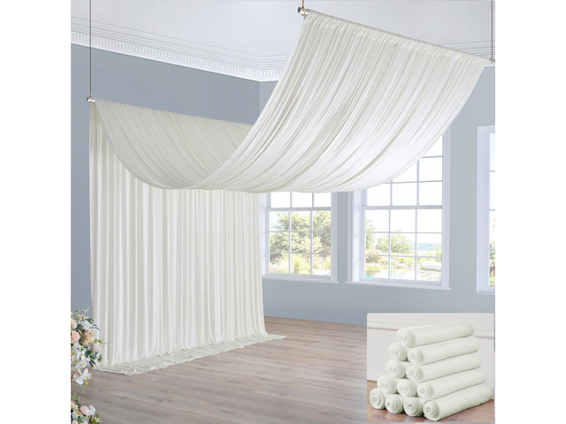 60ft×20ft Ivory Ceiling Drapes for Weddings Parties,12 Panels 5×20ft Long Ceiling Curtain for Tent Canopy,Wrinkle Free Silk Easy to Draping & Hang...