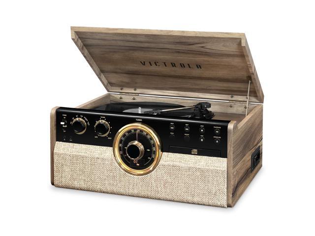 The Empire Mid-Century 6-in-1 Turntable & Multimedia Center with Built-in Speakers 3 Speed, Bluetooth Connectivity, Radio, Cassette & CD Player,...
