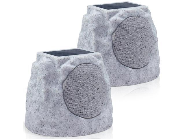 2 Pack Rock Speakers Outdoor Water Resistant IP44, Multi Sync Up to 100 Speakers, Solar Powered Rock Speaker with Light for Patio Garden Party Pool...