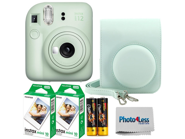 Instax MiniI 12 Instant Film Camera Mint Green, Instax Mini Twin Pack Instant Film 20 Prints, Prtotective Case, Gift Bundle