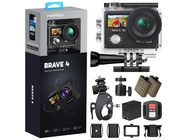 Brave 4 Action Camera 4K 30fps Ultra Hd Video 20MP Photo, EIS, WiFi, 2X Batteries, Waterproof Underwater Camera, Camcorder Bundle for Snorkel,...