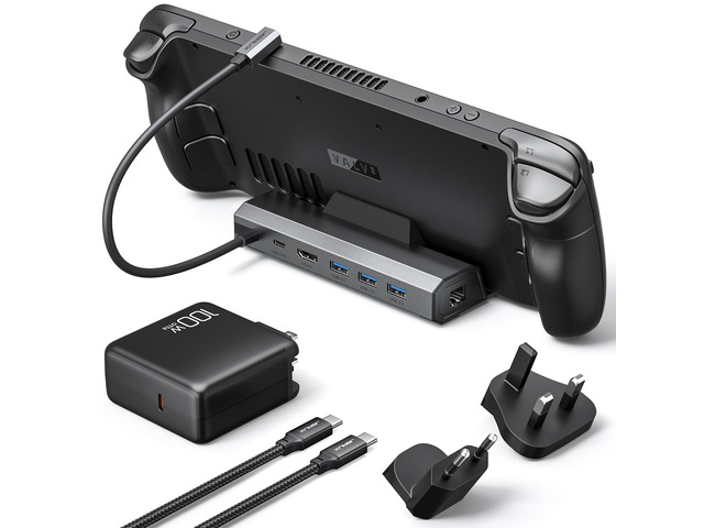 4K@120Hz Docking Station and 100W Charger Compatible with ROG Ally X/Steam Deck OLED/Legion Go (S), 6-in-1 Dock with HDMI 2.1, Gigabit Ethernet, 3...
