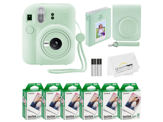 Instax Mini 12 Instant Camera + 60 Photo Prints + Quality Photo Value Bundle, Case, Decoration Stickers, Frames, Photo Album, (Mint Green)