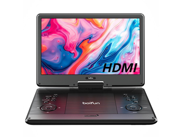 15.7' Portable DVD Player with 14.1' Large Screen Support, HDMI Input, 5 Hrs Rechargeable Battery, Sync TV/Projector, USB/SD, Region Free, Dual...