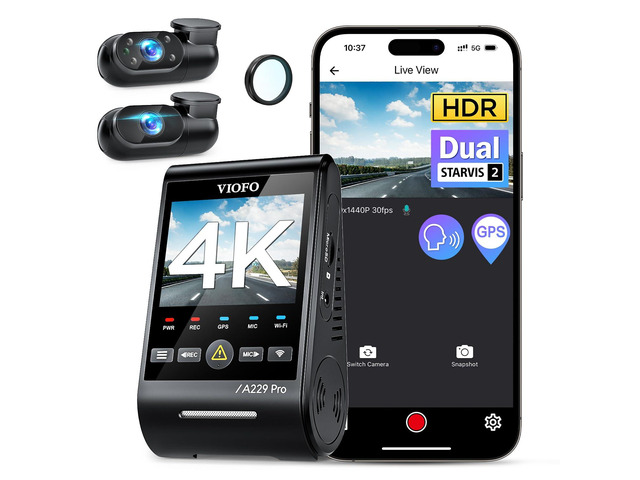 A229 Pro 3 Channel 4K HDR Dash Cam, Dual STARVIS 2 Sensors IMX678 & IMX675, 4K+2K+1080P Front Inside and Rear Triple Car Camera, 5GHz WiFi GPS,...