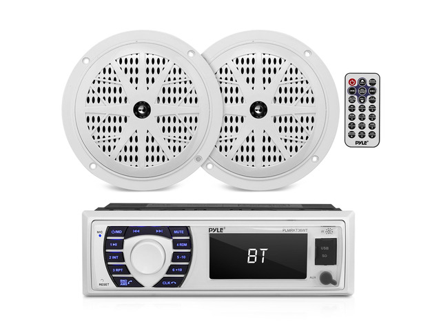 Marine Receiver & Speaker Kit - In-Dash LCD Digital Stereo Built-in Bluetooth & Microphone w/ AM FM Radio System 5.25 Waterproof Speakers (2)...