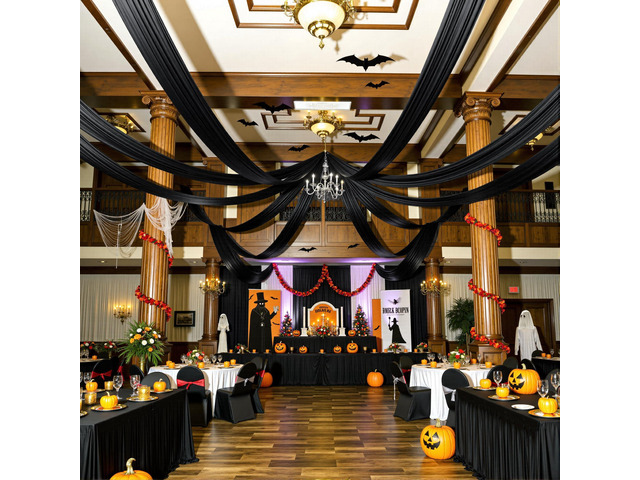8 Panels 5ftx30ft Black Ceiling Drapes for Halloween Parties 30 FT Extra Long Thick Polyester Wrinkle Free Drapery Tent Decor Decorations for...