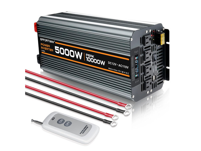 5000 watt Power Inverter DC 12V to AC 110V/120V Converter,10000w Peak. Comes with LCD Display,Wireless Controller, 4AC outlets,1USB. RV...