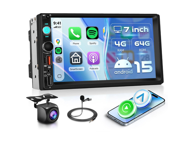 Android 15/4+64G Car Radio Double Din Car Radio with Wireless Carplay & Android Auto,7 inch 1280*720P IPS TouchScreen Car Audio Receivers with WiFi...