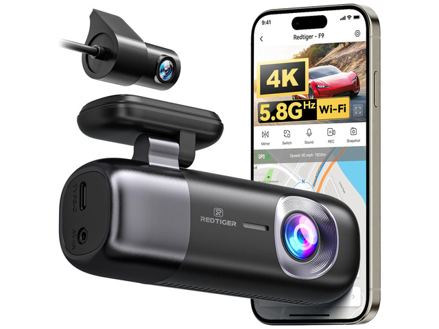 F9 Dash Cam 4K Front and Rear 1080P, 5.8GHz WiFi GPS Car Camera with APP Control, Dual Dash Camera for Cars, Loop Recording, WDR Night Vision,...