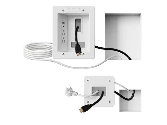 in-Wall TV Cable Management Kit with Recessed Power Dual Outlet, USB-A and USB-C Ports, 9ft Cord, and Hand Saw Easy, Safe Cable Management for...