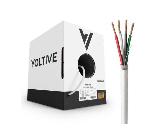 16/4 Speaker Wire, in-Wall CL3 & Direct Burial, White, 250ft - 16AWG, 4 Conductors, Stranded Oxygen-Free Copper, UL Listed - V-1211-4