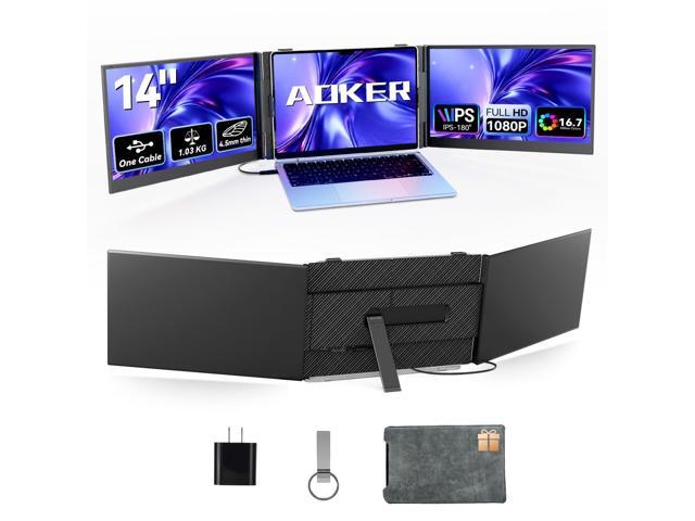 One Cable Connection Triple Laptop Screen Extender Ultra Thin 14' Monitor IPS FHD 1080P Lightweight Portable Display for 13' 17' Laptops Compatible...