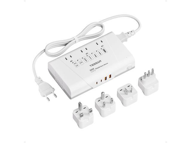 600W Pure Sine Wave 220V to 110V Voltage Converter US to Europe, Universal Travel Adapter with 4 USB Ports PD 35W QC 30W, EU/UK/AU/IT/India Plug...