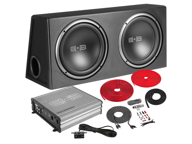 BPKG212v2 1200W Dual 12' Car Subwoofer with Ported Enclosure, Monoblock Amplifier, Wiring Kit and Remote Bass Knob