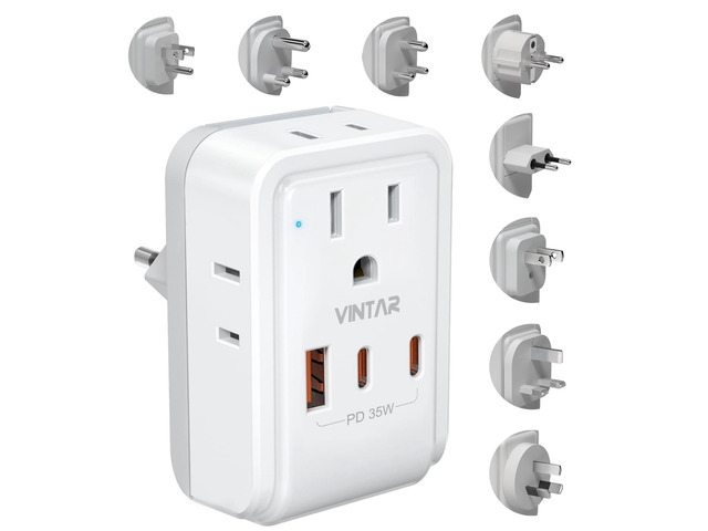 Universal Travel Adapter Kit, PD 35W International Power Adapter with 4 AC 3 USB Ports(2 USB C), Type A,B,C,D,E/F,G,I,M Swap Adapt Attachments,...