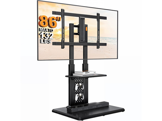 Floor TV Stand with Mount for 32-86' TVs up to 132 lbs, Tall TV Stand with Pegboard and 6 Height Settings, TV Swivel Stand with Wooden Base, Max...