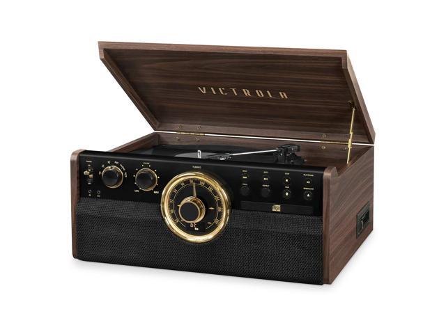 The Empire Mid-Century 6-in-1 Turntable & Multimedia Center with Built-in Speakers 3 Speed, Bluetooth Connectivity, Radio, Cassette & CD Player,...