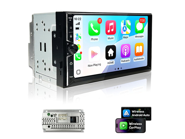 Double Din Car Stereo, 7' QLED Touchscreen 1280×720, 2GB RAM 64GB ROM, Wireless CarPlay & Android Auto, Android 9 Quad-Core, Built-in GPS,...