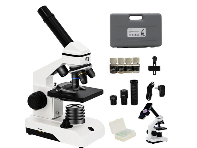 M2 Dual Power Supply Compound Monocular Microscope 40X-2000X for Adults & Students All-Metal STEM Lab Kit with Glass Optics, Dual LED, Slides &...