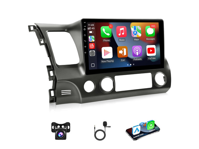 8Core Android Car Radio for Honda Civic 2006 2007 2008 2009 2010 2011, 2+32G 10.1inch Touch Screen for Civic Stereo with Wireless CarPlay Android...