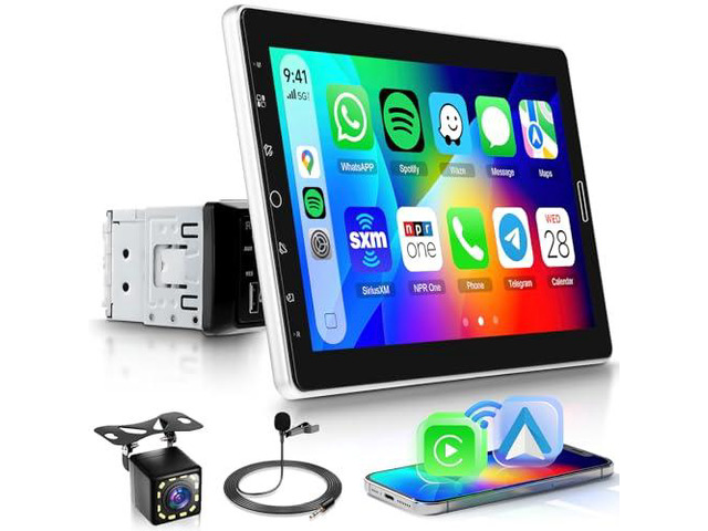 10.1 inch Single Din Car Stereo Wireless CarPlay Android Auto, Car Radio with Bluetooth 5.2, FM/AM/RDS, IPS Touch Screen, Car Audio Receiver Backup...