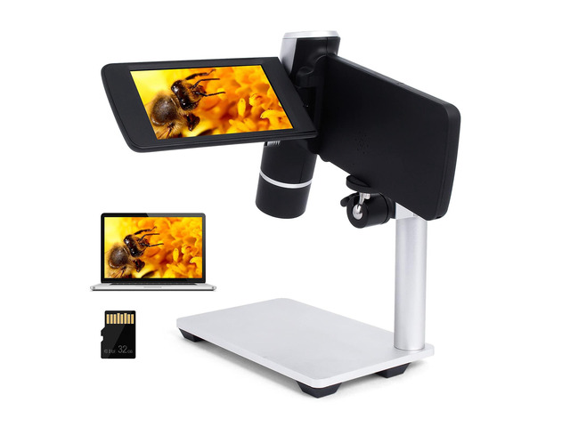 LM203 Handheld LCD Digital Microscope with Metal Stand, 4 inch 200X Portable USB Digital Microscope Kit for Adults and Kids, 8 LED, Compatible...