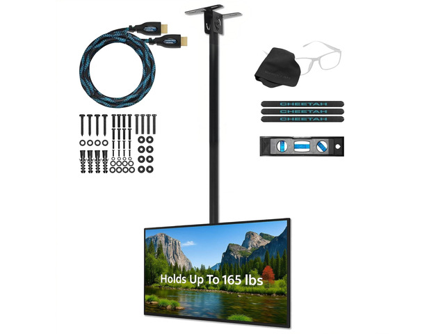 Ceiling TV Mount for 37-86 Inch TVs, Extra Long Extension up to 114' (9.5 FT) Max 165lb, VESA 600 Support Newer Displays to 100', Mounts Flat,...