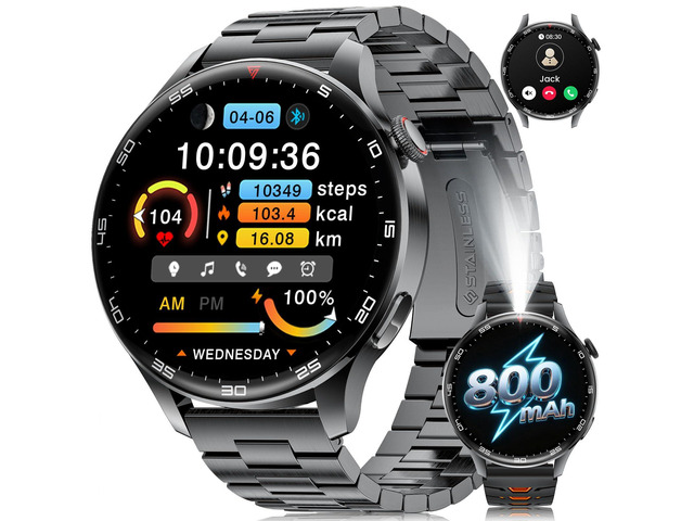 Smart Watch for Men(Answer/Make Calls), 1,7'' HD Large Screen Men's Smartwatch with 800mAh Batterry/Flashlight/Heart Rate/Sleep Monitor/100+ Sport...