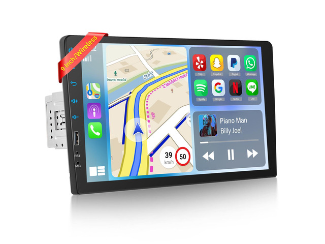9 inch Wireless CarPlay Single Din Car Stereo 1 Din Touch Screen Car Play Android Auto Radio with Mirror Link/1080P/EQ Audio/SWC/Bluetooth/ 7...