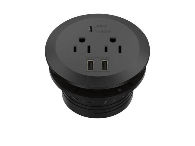Desktop Power Grommet with 65W PD Fast Charging USB C, GaN Desk Grommet for MacBook, 2 USB-A Ports and Duplex Receptacles, 3 Diameter Power...