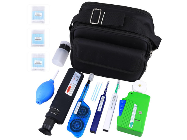 FTTH Fiber Optic Cleaning Kit with Cassette for FC/SC/ST/LC/MU/MPO Connectors - 1.25mm/2.5mm Fiber Cleaner Pen & Microscope