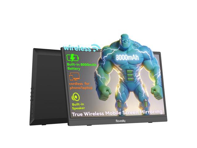 Cordless 15.6'' Portable Monitor with Built-in Battery,1080P FHD IPS Laptop Screen Extender, 100% No Wires Needed, Wireless Screen Mirroring...