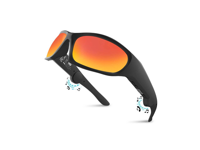 Bluetooth Glasses Audio Smart Glasses sunglasses for Men Women Built-in Speakers Mic UV Protection Voice Assistant (Red Lens)