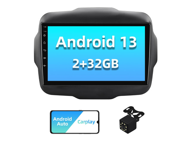 2+32G Android 13 Double Din Car Stereo for Jeep Renegade 2015-2020 with 9 Inch Touchscreen Radio Built-in Wireless Carplay/Android...