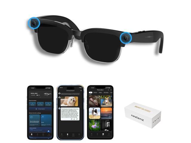 AI Smart Camera Glasses with Sunglass Lenses, 8MP Hands-Free POV Photo & Video Recording, Object Recognition & Translation, Open-Ear Bluetooth...