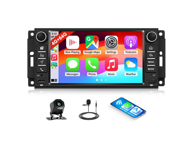 4+64G Android Car Stereo Radio for Jeep Wrangler JK 2007-2018 Dodge RAM 1500 2009-2012 with Wireless CarPlay Android Auto Backup Camera 7 Inch...
