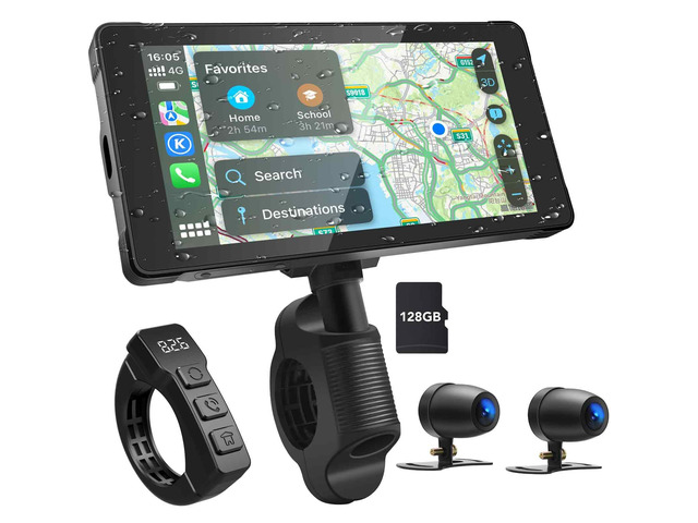 Premium Motorcycle Dash Cam DVR: Wireless Motorcycle Carplay & Android Auto, Dual HD 1080P Cameras, 5.5' IP68 Waterproof Touch Screen, Remote...