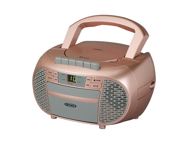 CD-550BT-RG Portable Stereo Bluetooth CD Cassette Recorder with AM/FM Radio Compact Bluetooth-Enabled Radio Player with Handle Rose Gold